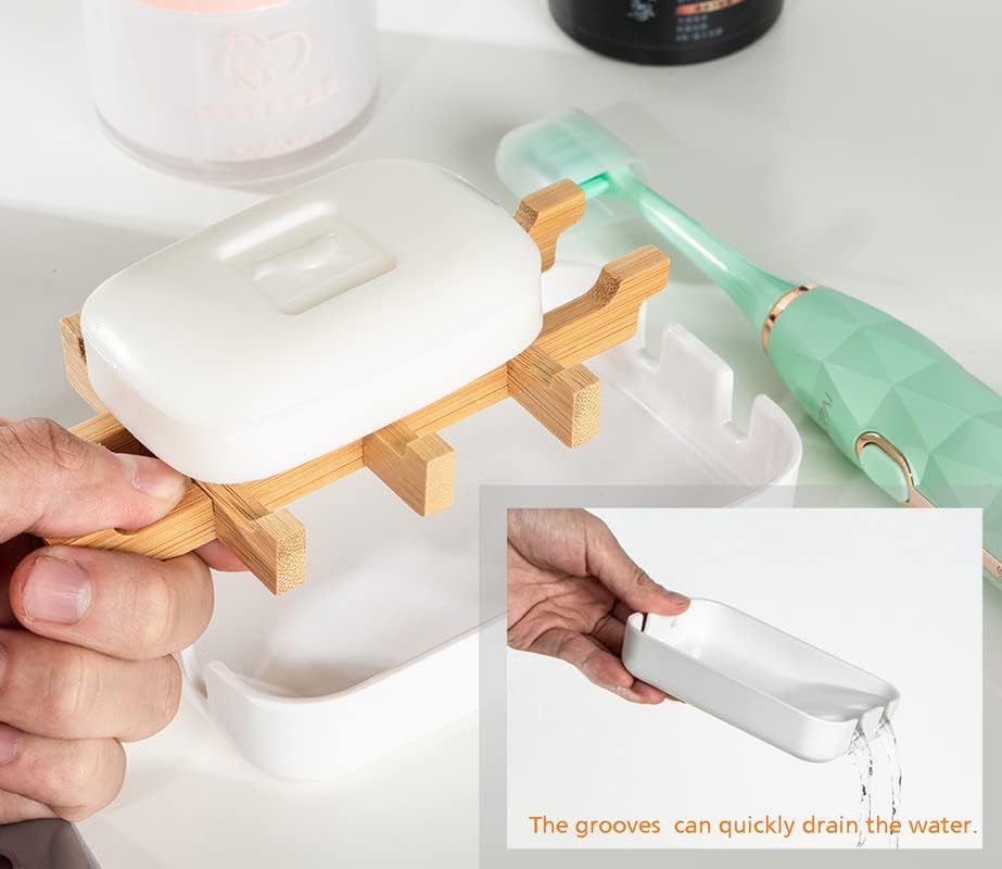 Sansnow Classic Bamboo Soap Dish Eco-Friendly White Sink Holder