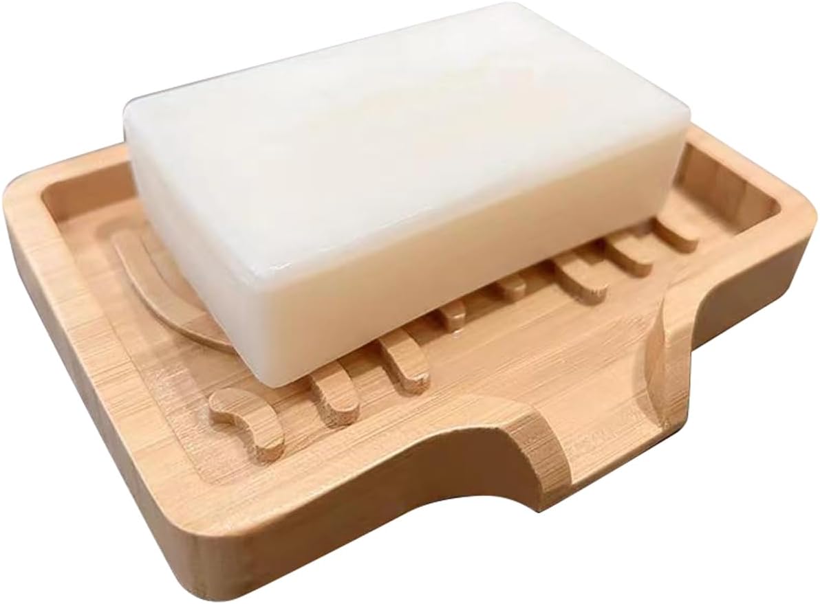 LSCH Bamboo Soap Dish with Drain Spout and Non-Slip Base
