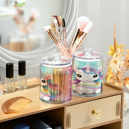 YETTASBIN Clear Storage Jars 2 Pack for Cotton Swabs Bathroom Organization