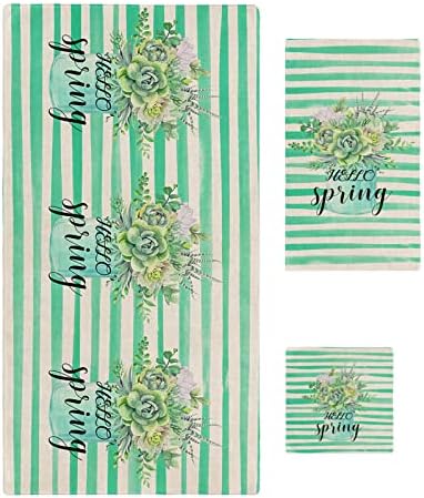 Chees D Zone Bath Towel Set with Green Succulent Design