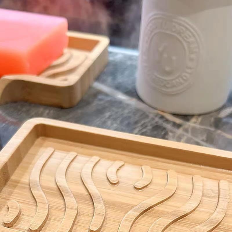 LSCH Bamboo Soap Dish with Drain Spout and Non-Slip Base