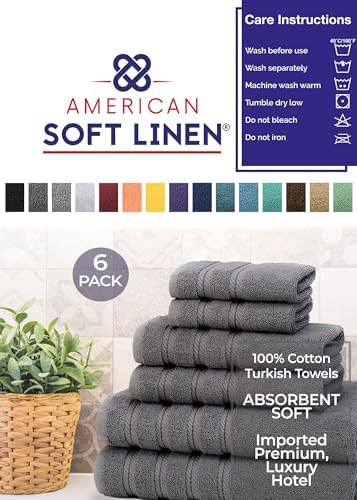 American Soft Linen 6-Piece Towel Set - 590 GSM Heavy Weight Smoke Grey