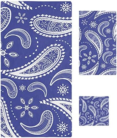 Shine-Home Blue Microfiber Towel Set with Paisley Design