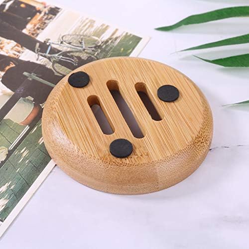 TENYELE Natural Wooden Soap Tray Holder Round Storage