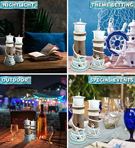 CoTa Global Evian Wooden Candle Holders - 2 Piece Nautical Decor