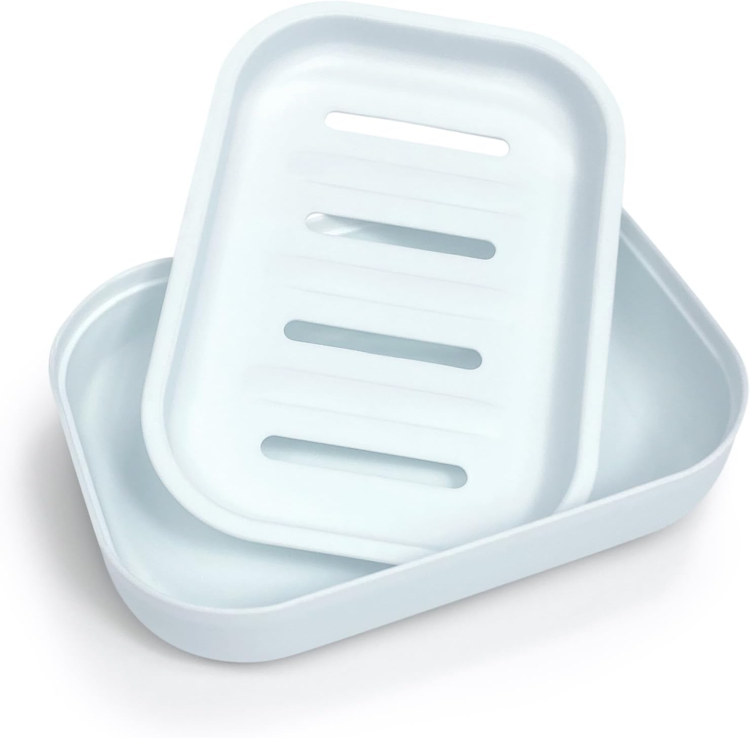 Double Layer Draining Soap Dish with Lid - Light Blue