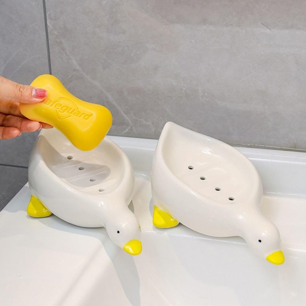 Plastic Self Draining Soap Dish Holder with Cute Duck Design