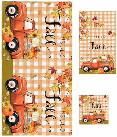 Double Love Thanksgiving Plaid Towel Set - Fall Orange Pattern