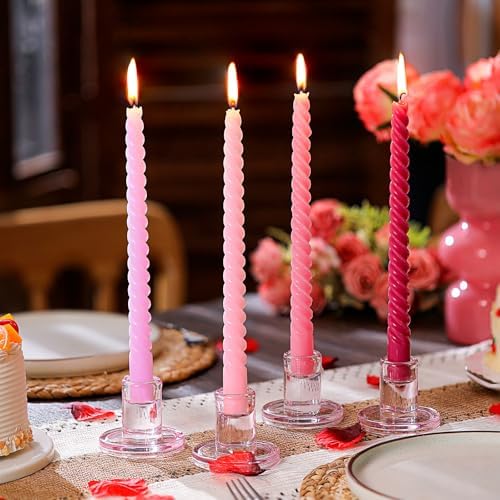 16 Pcs Pink Spiral Taper Candles Set for Valentine Wedding