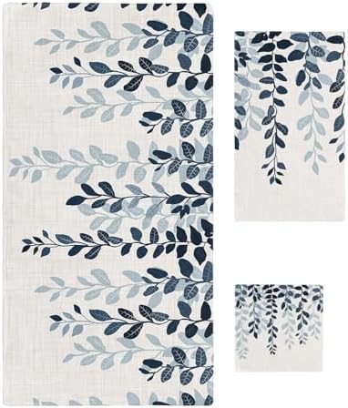 Smile Sunflower 3 Pcs Bath Towel Set - Blue Leaves Linen Texture