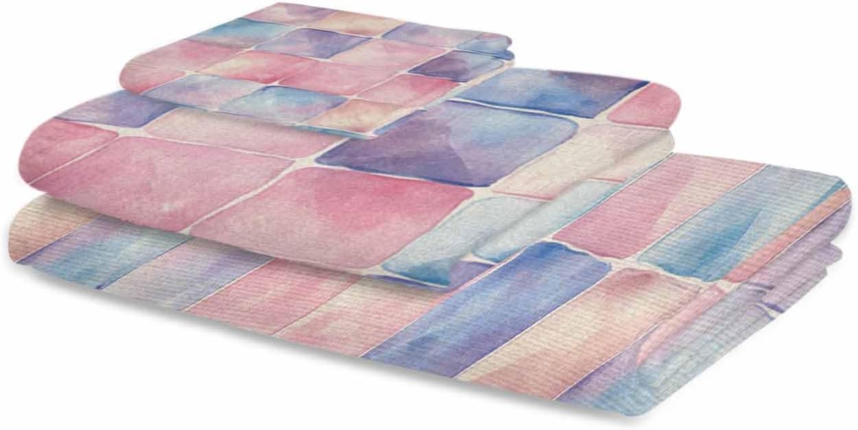 Shine-Home Rainbow Plaid Towel Set for Bathroom