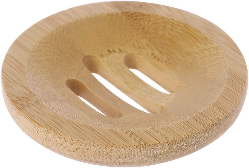 TENYELE Natural Wooden Soap Tray Holder Round Storage