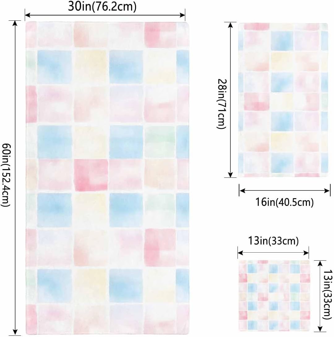 Shine-Home Abstract Plaid Towel Set - Modern Blue Pink Ombre 1