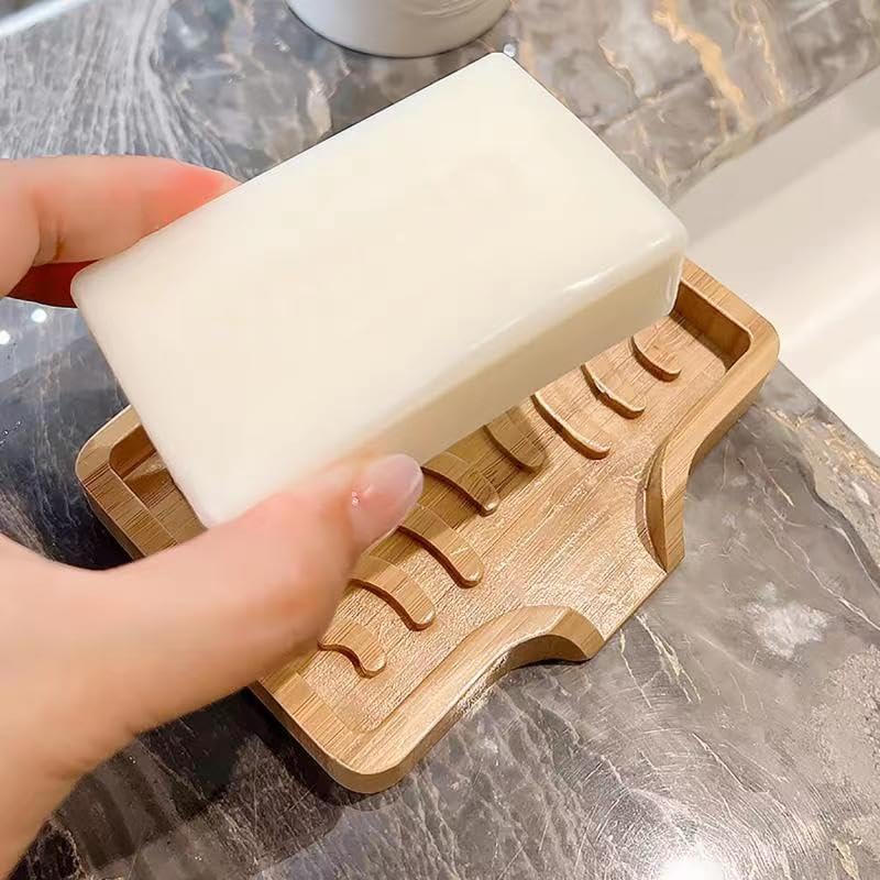 LSCH Bamboo Soap Dish with Drain Spout and Non-Slip Base