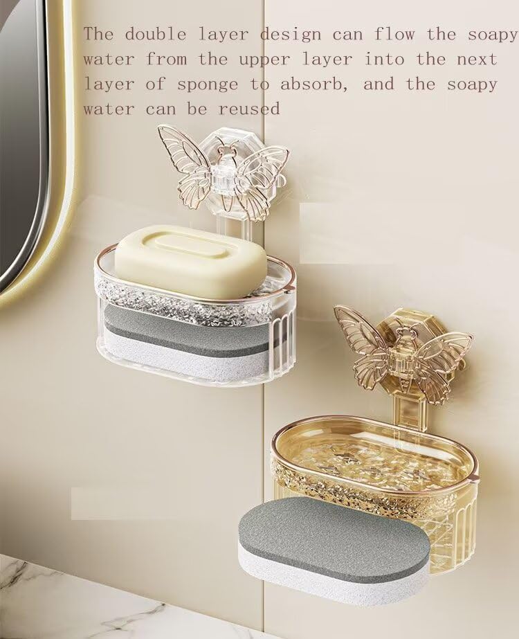 Butterfly Suction Cup Soap Dish - Double Layer Non-Drilling White