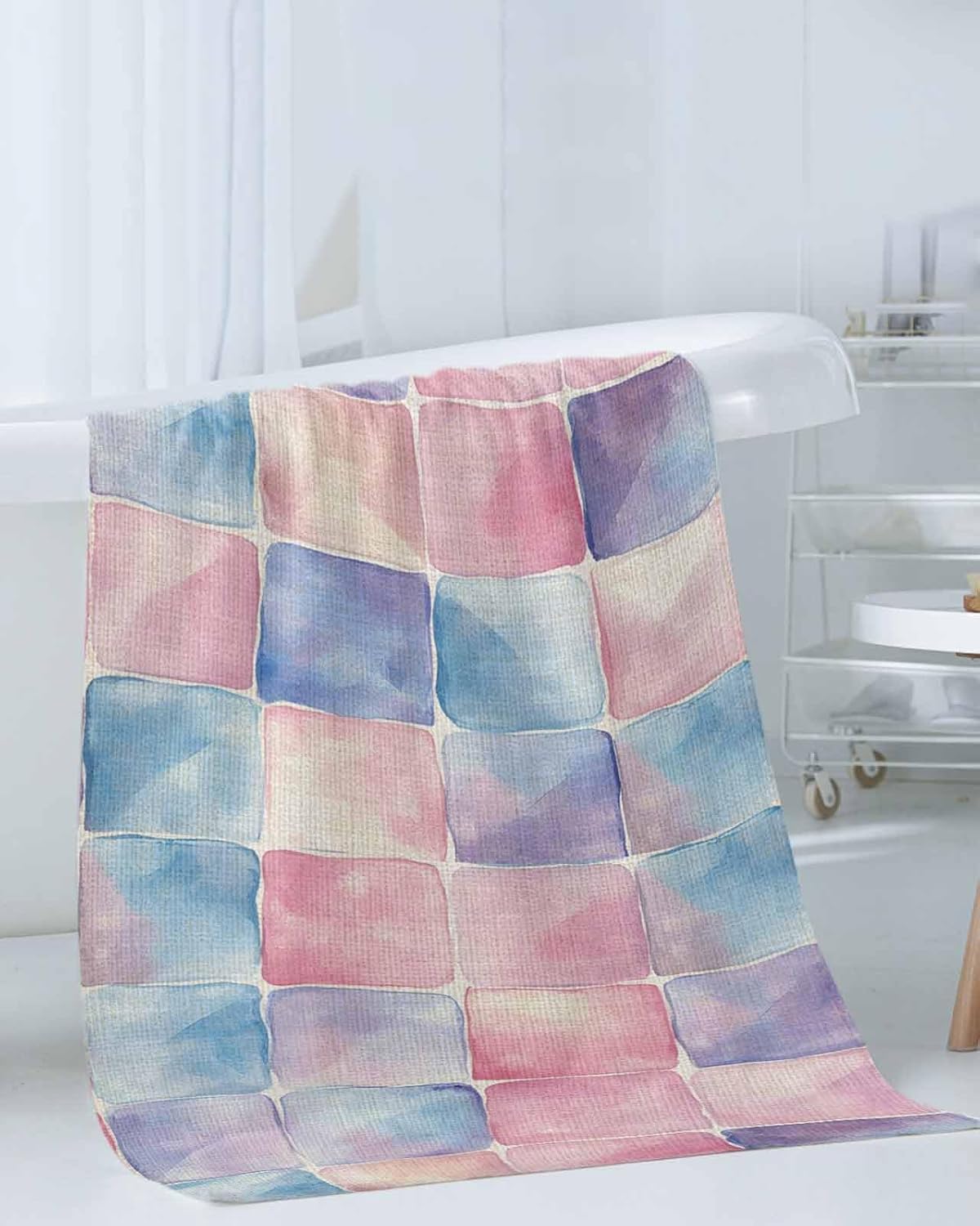 Shine-Home Rainbow Plaid Towel Set for Bathroom