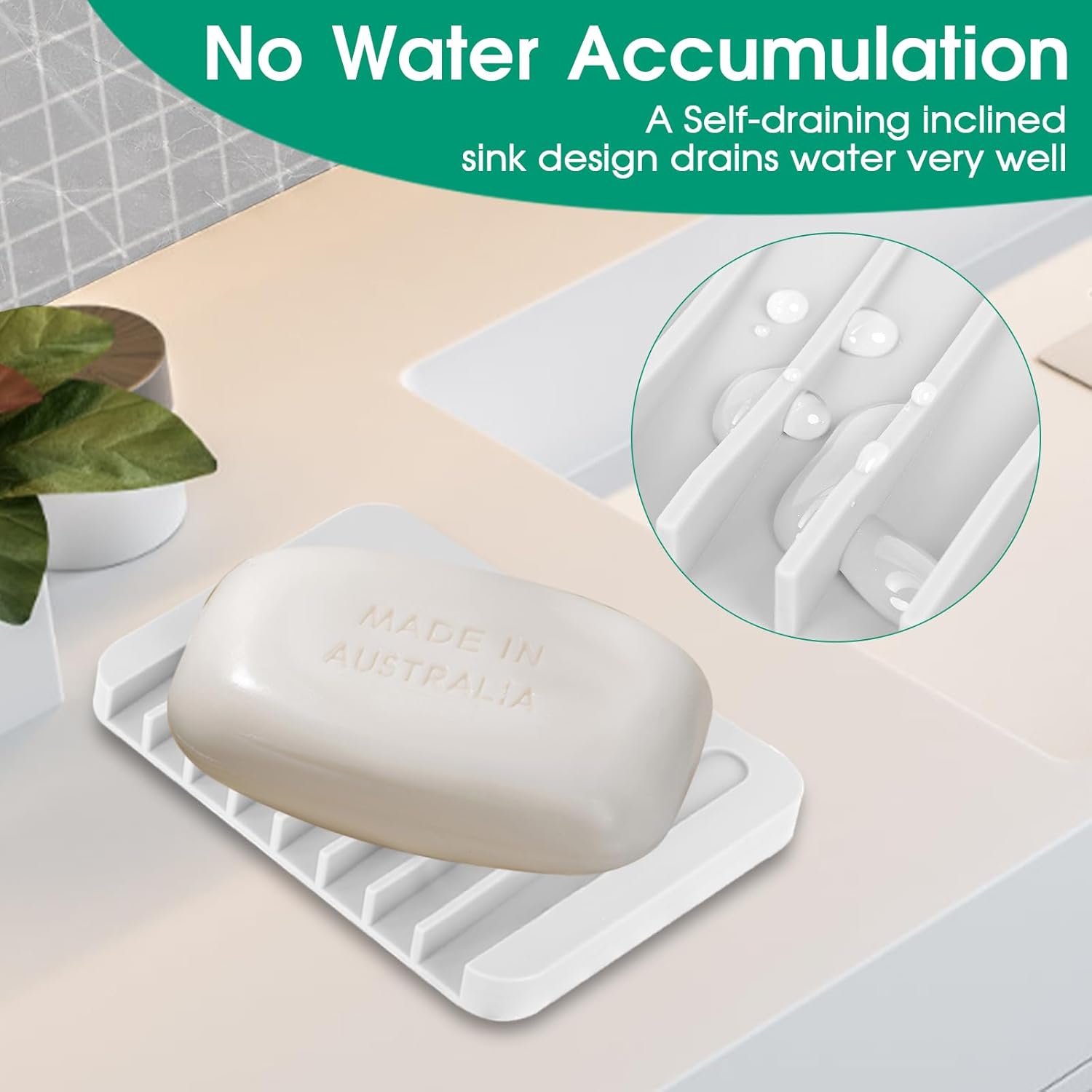 3PCS Self Draining Silicone Soap Holder for Bathtub Shower Kitchen