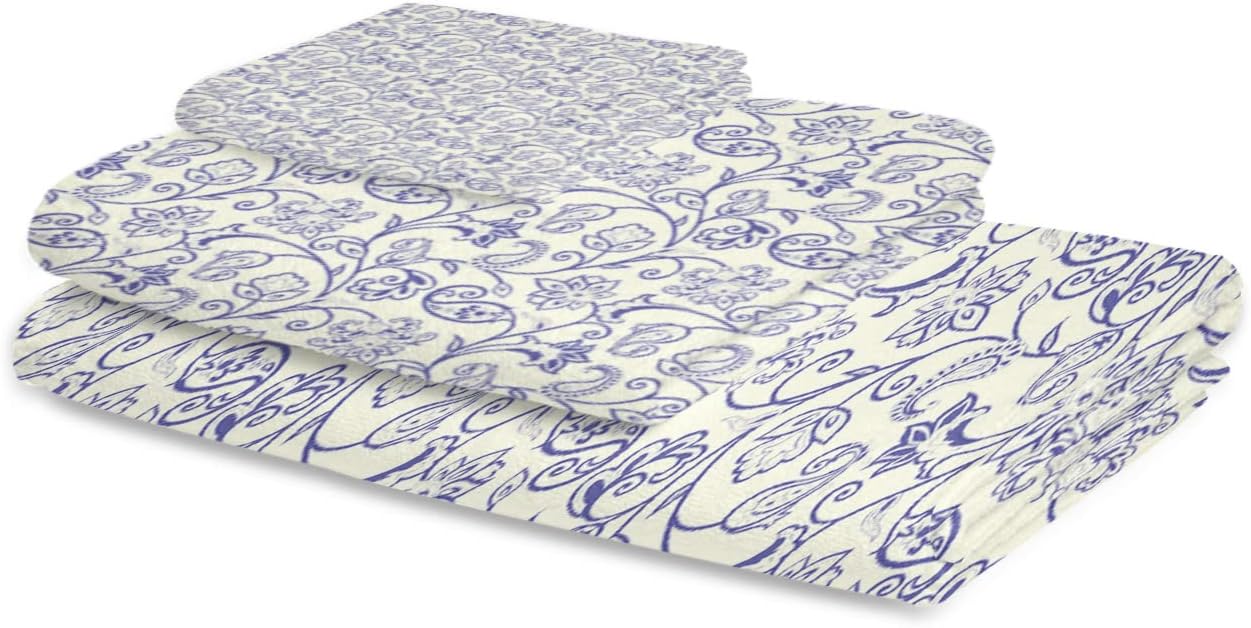 ZOE GARDEN Blue Paisley Towel Set with 3 Pieces