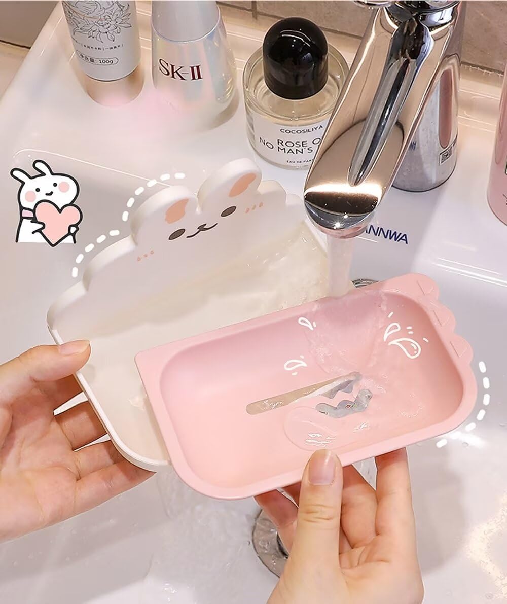 FABEILAI Rabbit Soap Dish Suction Holder White