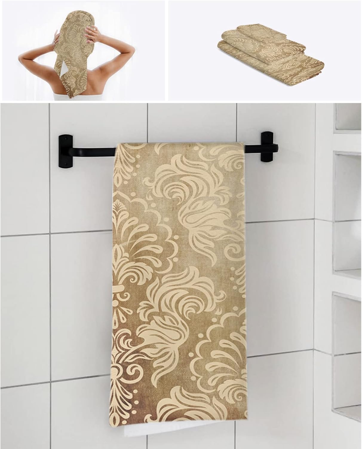 ZOE GARDEN Retro Bathroom Towel Set with Decorative Flowers Pattern
