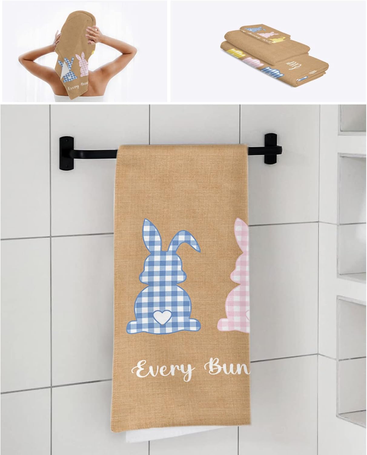 ZOE GARDEN Easter Bunny Plaid Towel Set 1