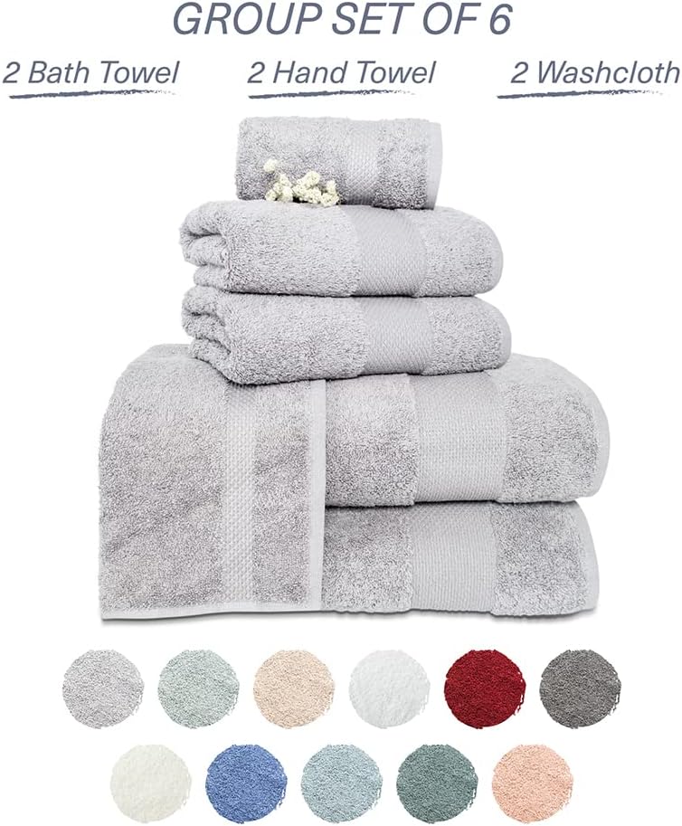 Hencely 6-Piece Bath Towel Set - Soft Turkish Cotton Silver