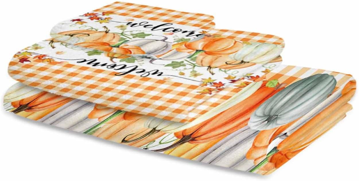Double Love Pumpkin Orange Plaid Bath Towel Set of 3