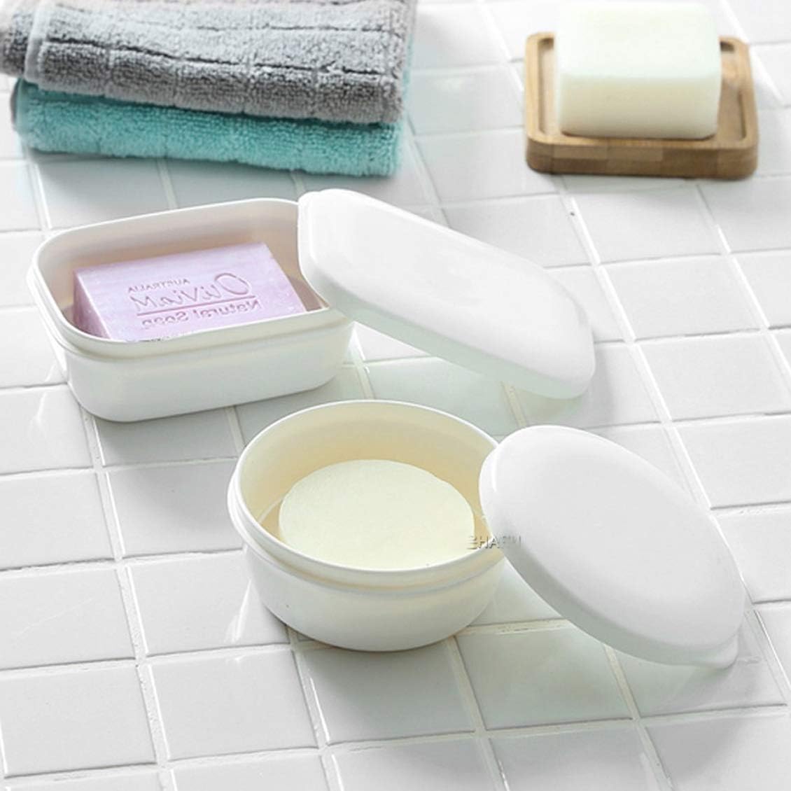 LENITH Round White Travel Soap Case Holder