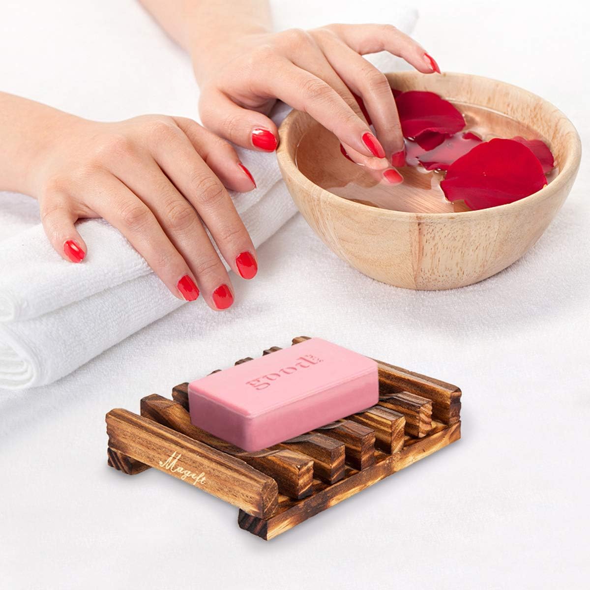Magift Wooden Soap Dish with Slanted Drainage Design