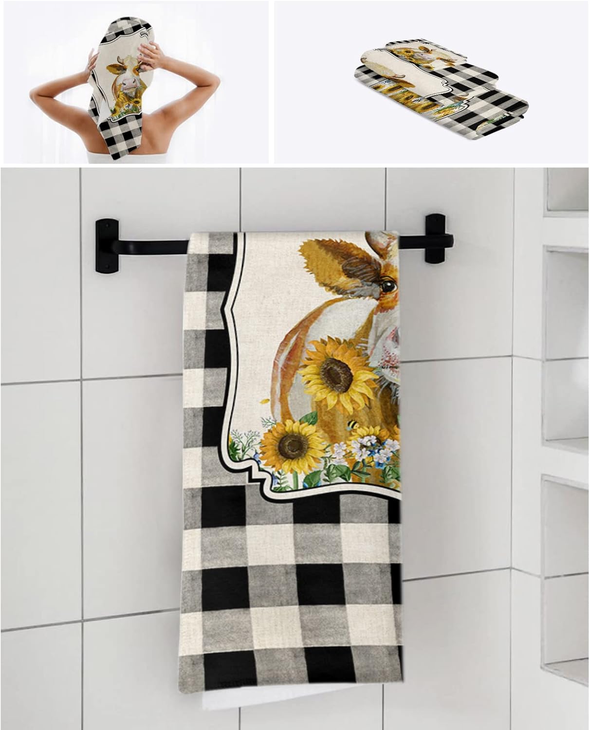Funny Farm Animal Cow Towel Set for Bathroom