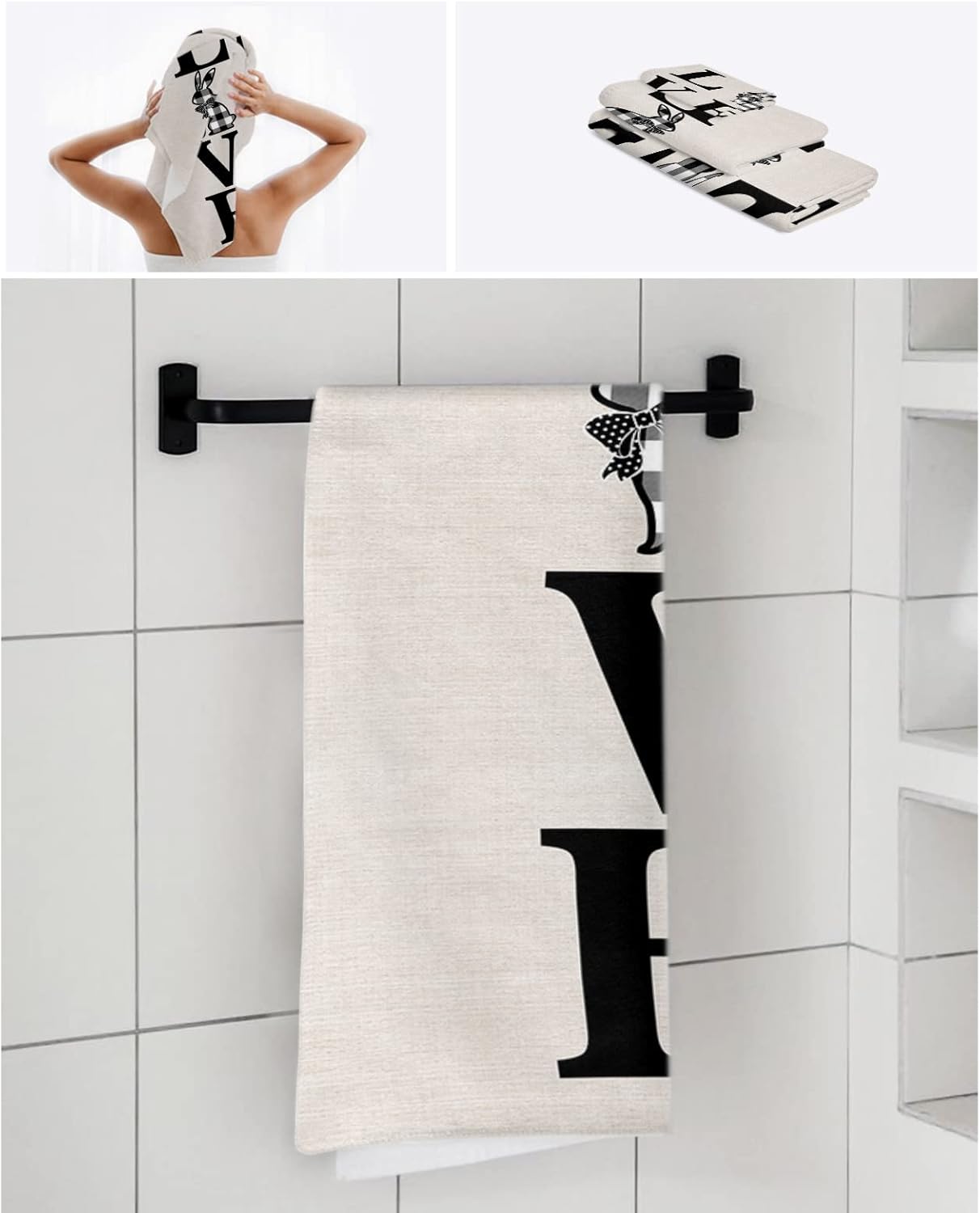 Anzona Easter Love Plaid Bunny 3-Piece Towel Set 1