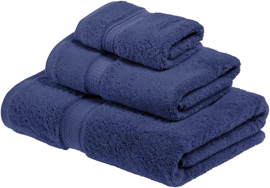 Superior Egyptian Cotton Pile 3 Piece Towel Set Navy Blue