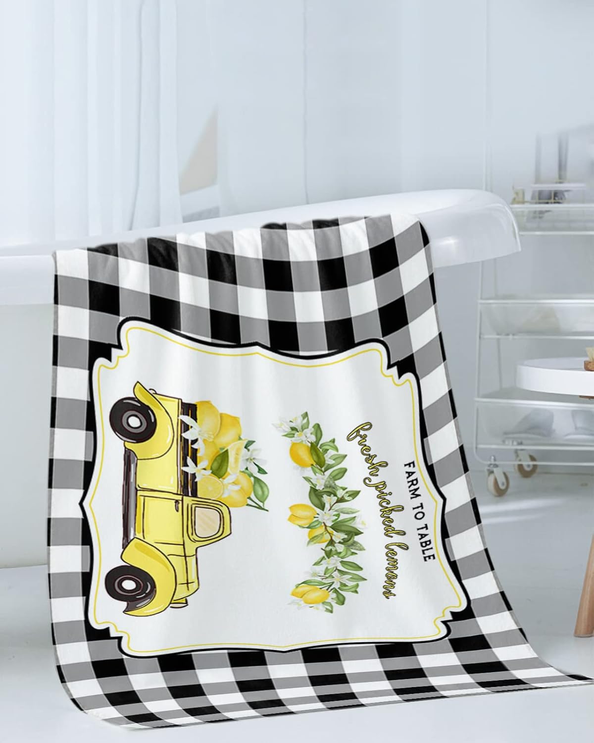 Shine-Home Summer Lemon Plaid Towel Set 3pcs