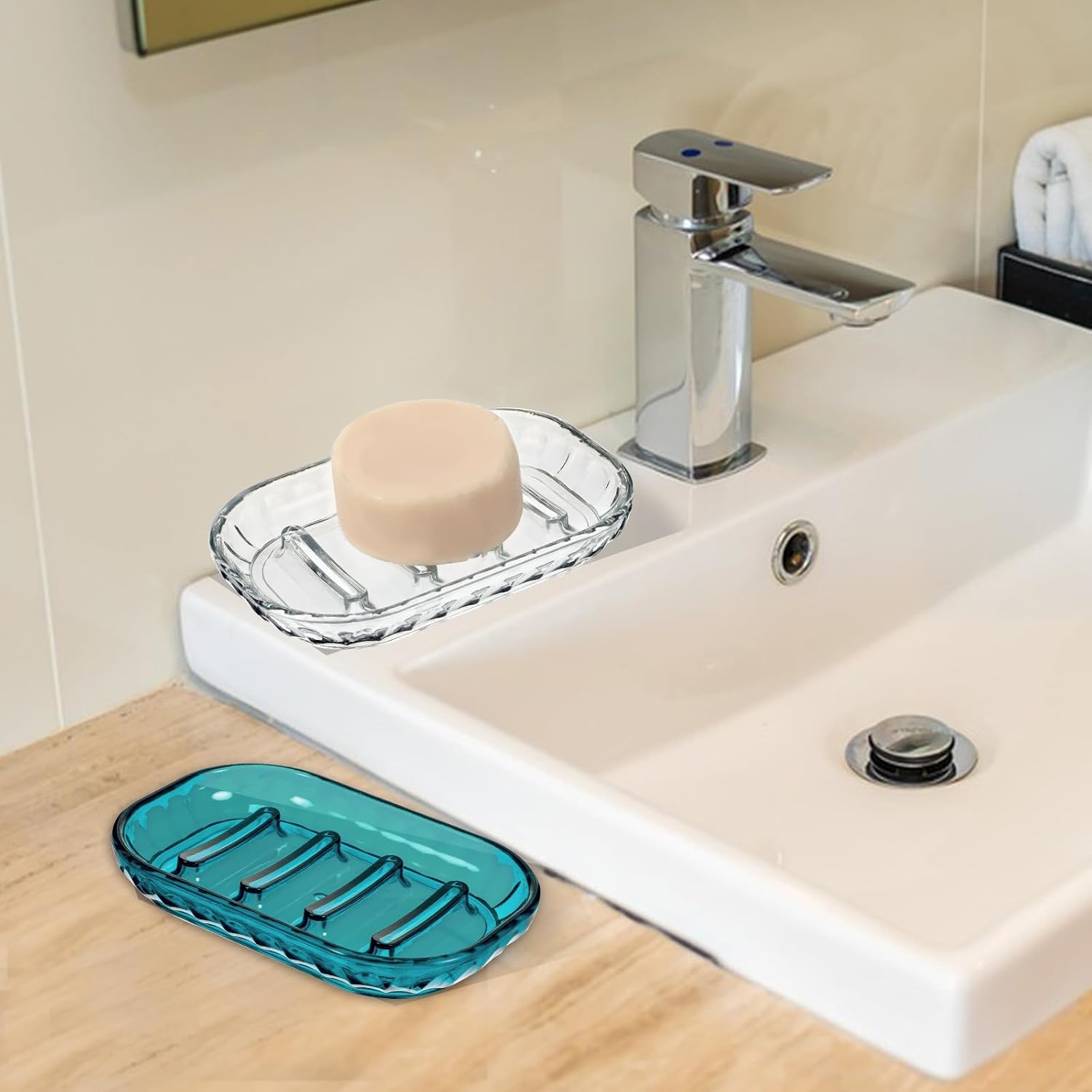 Qianyu 2 Pcs Clear Soap Saver Holder for Bathroom and Kitchen