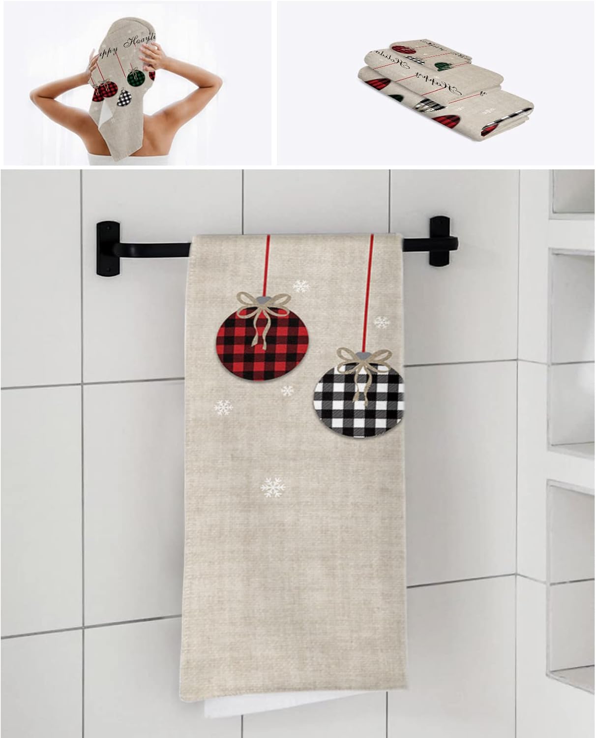IDOWMAT Soft 3-Piece Towel Set - Farm Linen Plaid 1