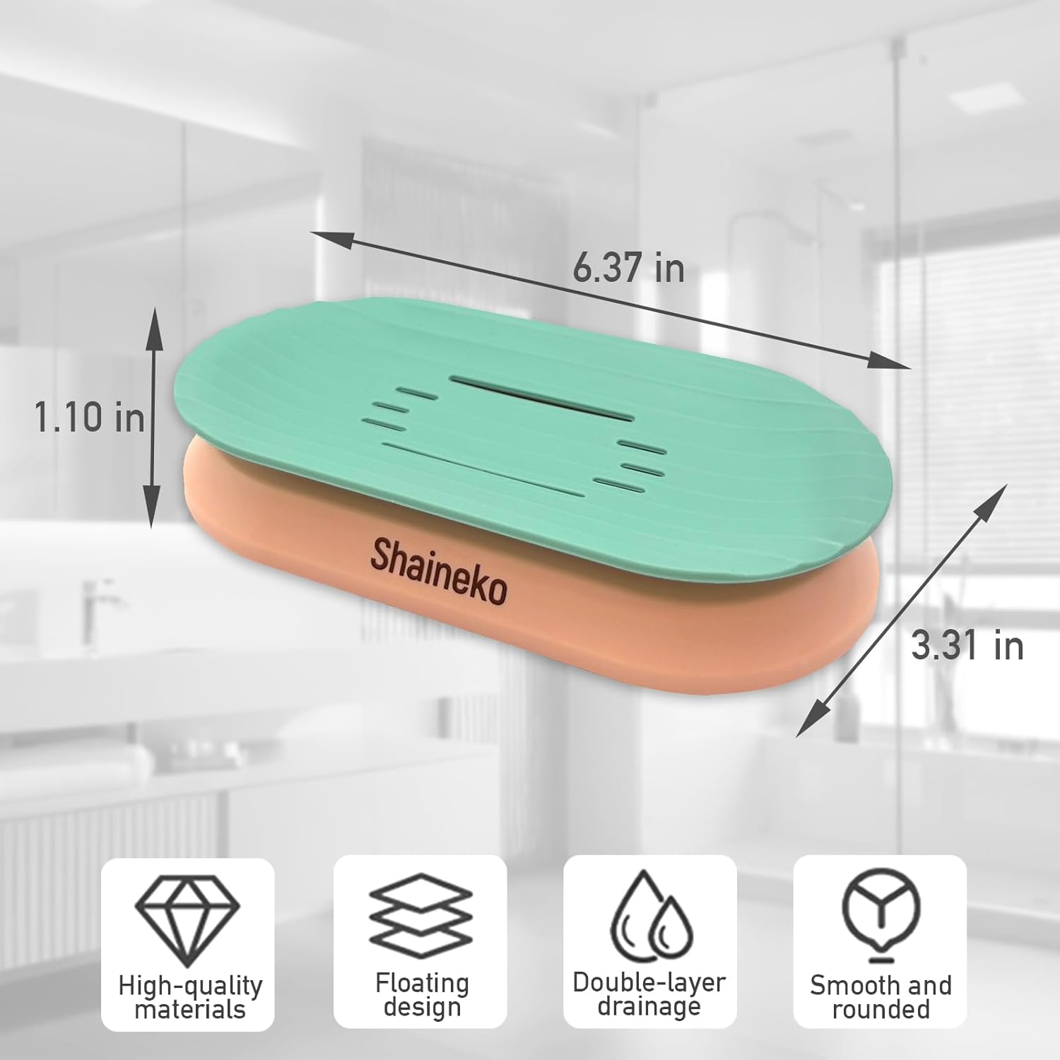 Shaineko Floating Soap Holder - Green Pink Double Layer Drainage