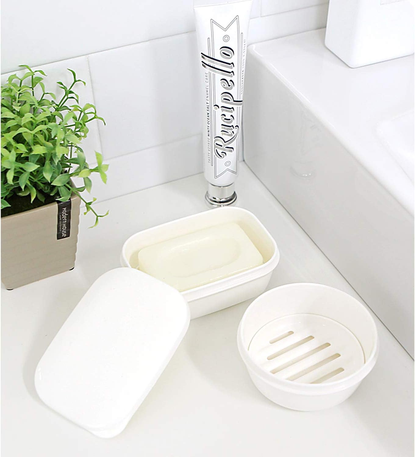 LENITH Round White Travel Soap Case Holder