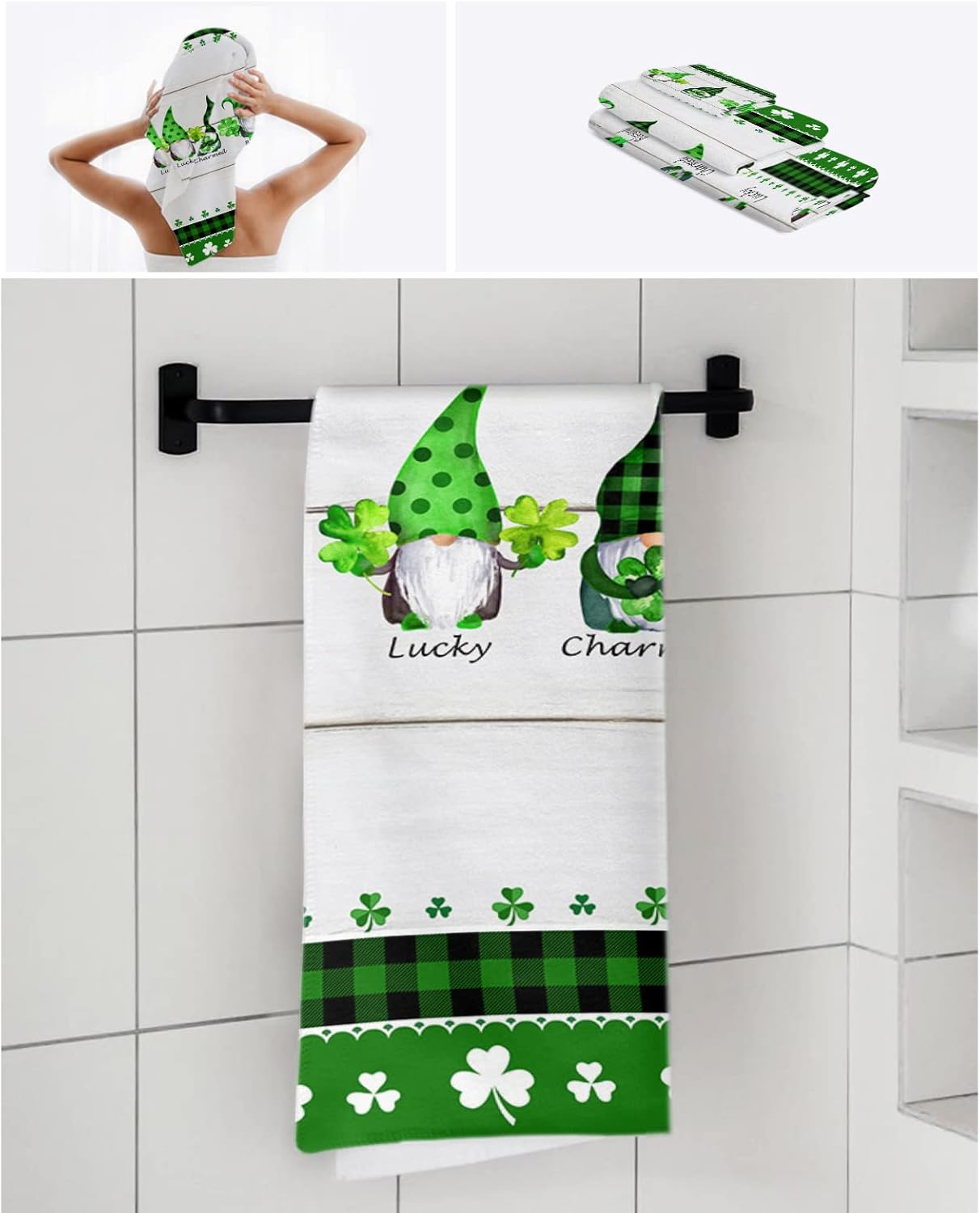 ZOE GARDEN Green Shamrock Towel Set with 3 Pieces