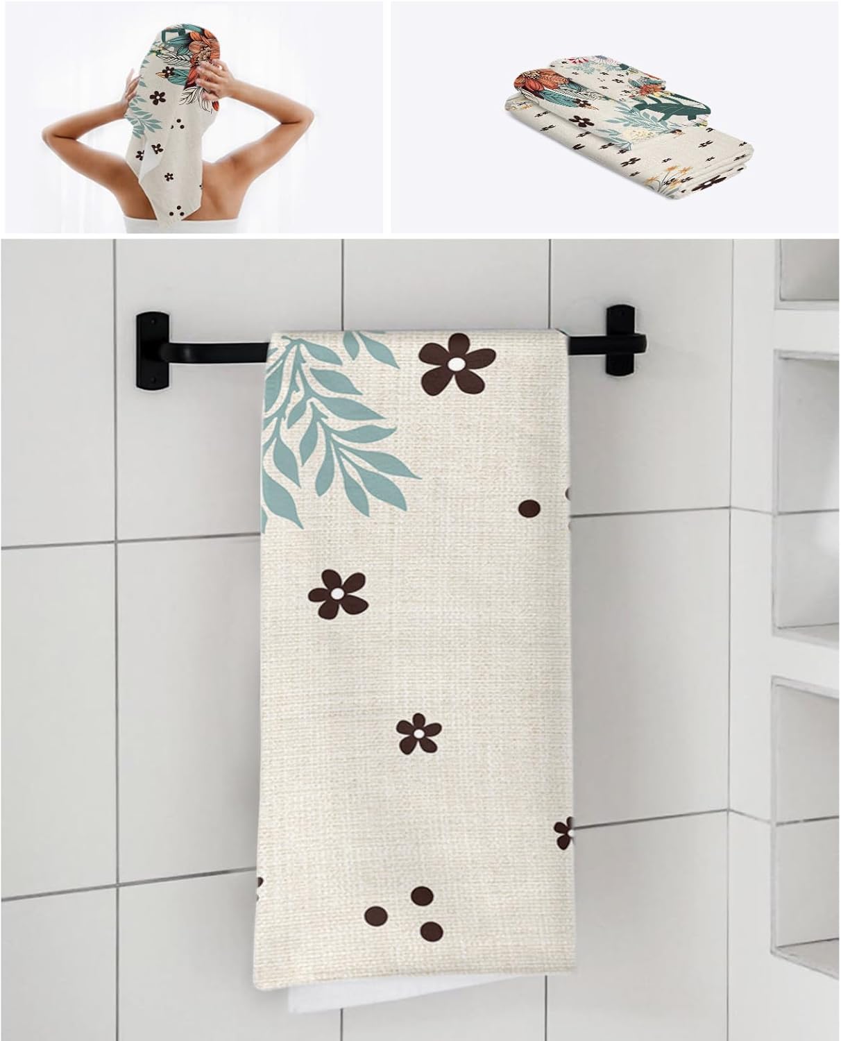 Smile Sunflower 3 Pcs Linen Bath Towels Set
