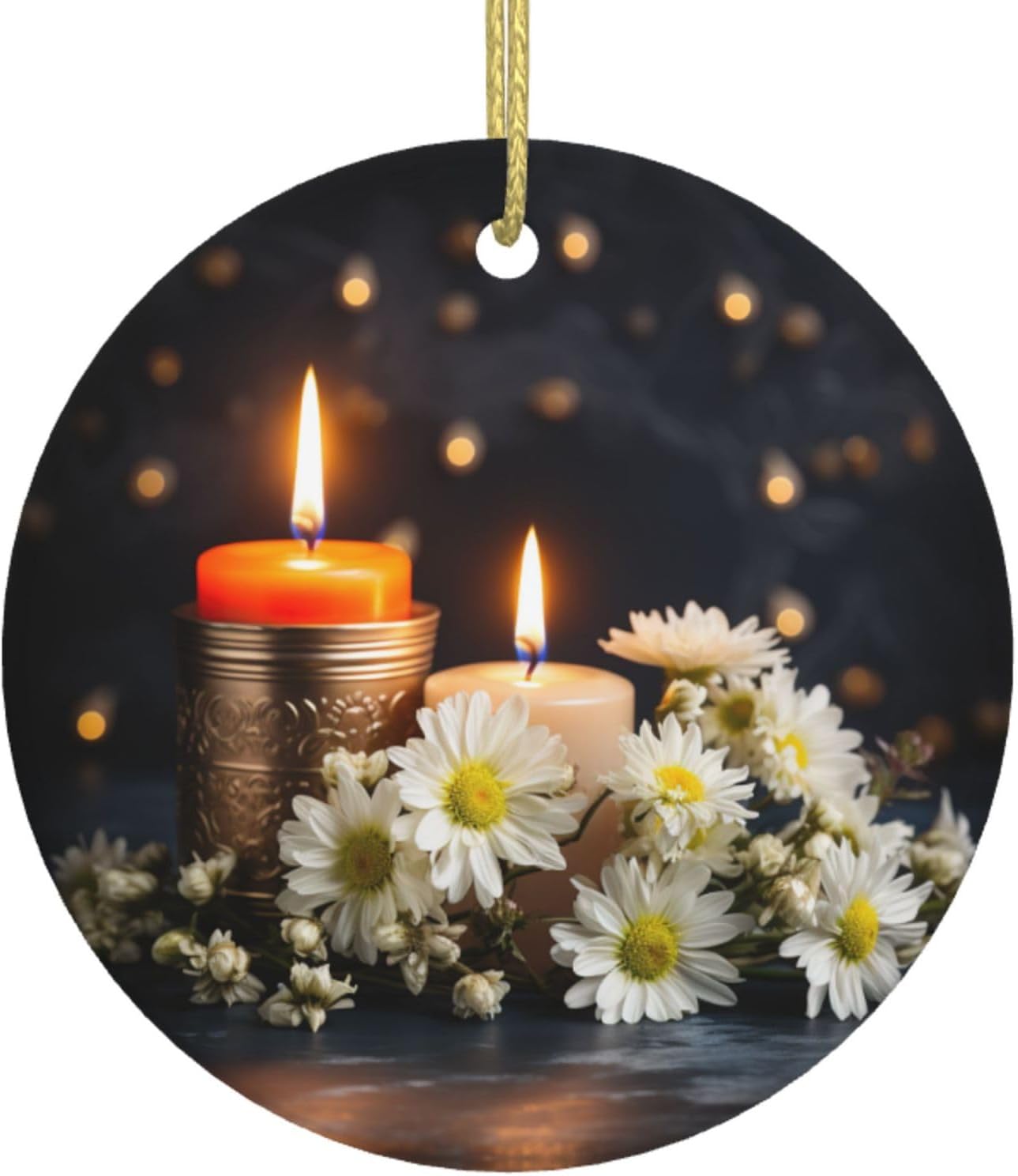 ProxXi Stones with Candles Daisy Print Round Christmas Tree Ceramic Hanging Accessories