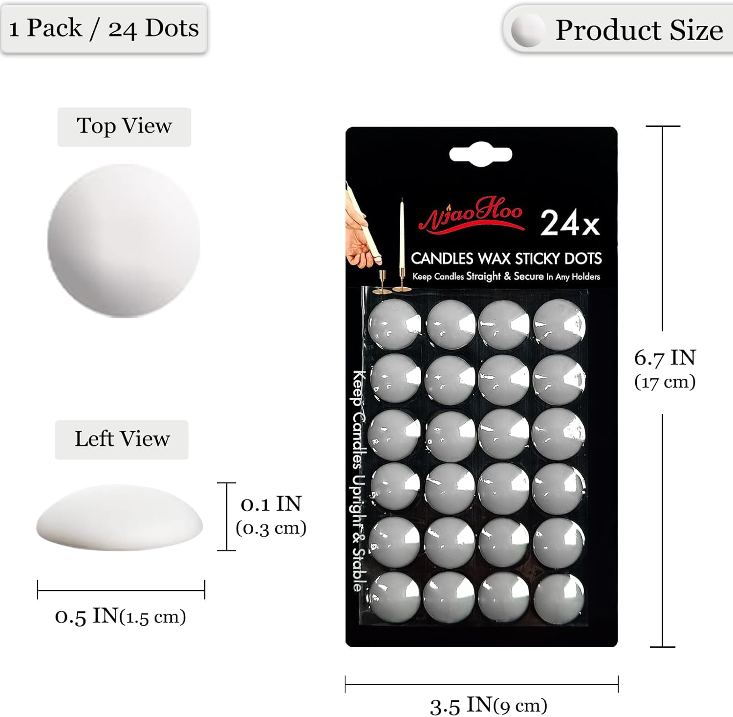 NJAO HOO Taper Candle Adhesive Dots 24 Dots