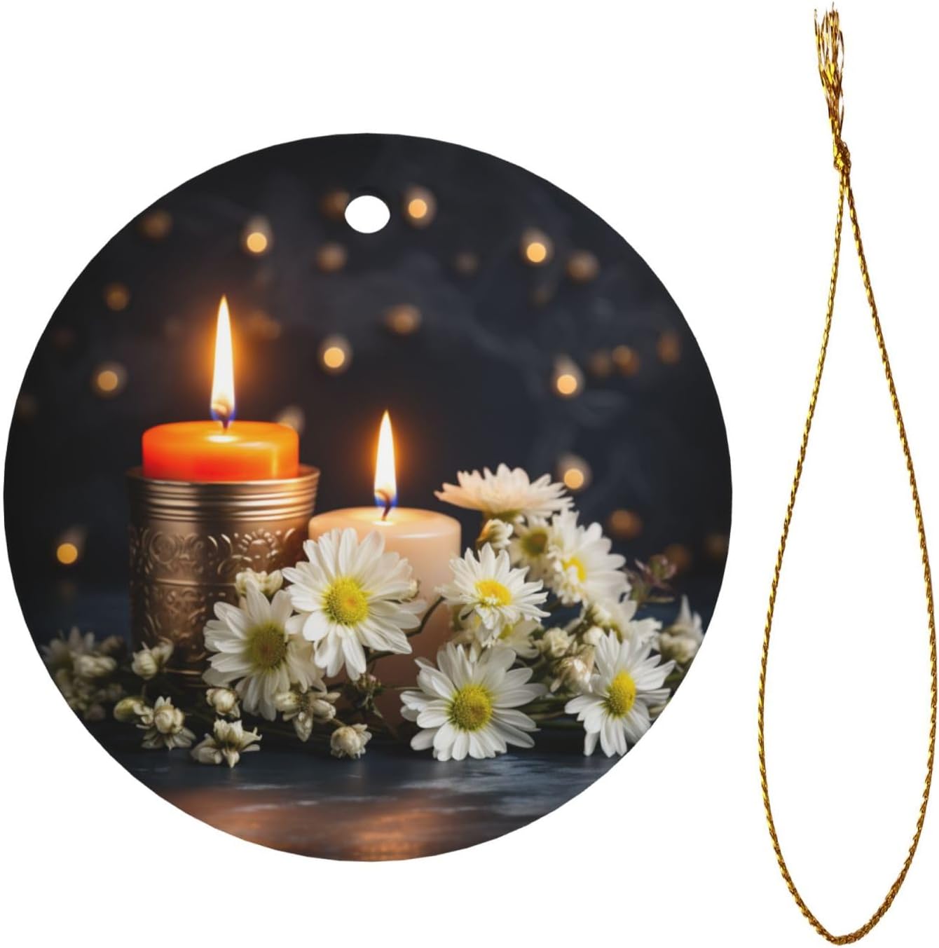 ProxXi Stones with Candles Daisy Print Round Christmas Tree Ceramic Hanging Accessories