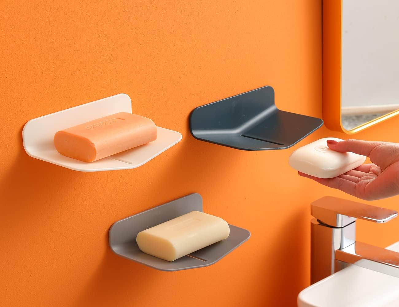 Self-Draining Shower Soap Holder No Drilling Strong Viscosity V-Shaped Design