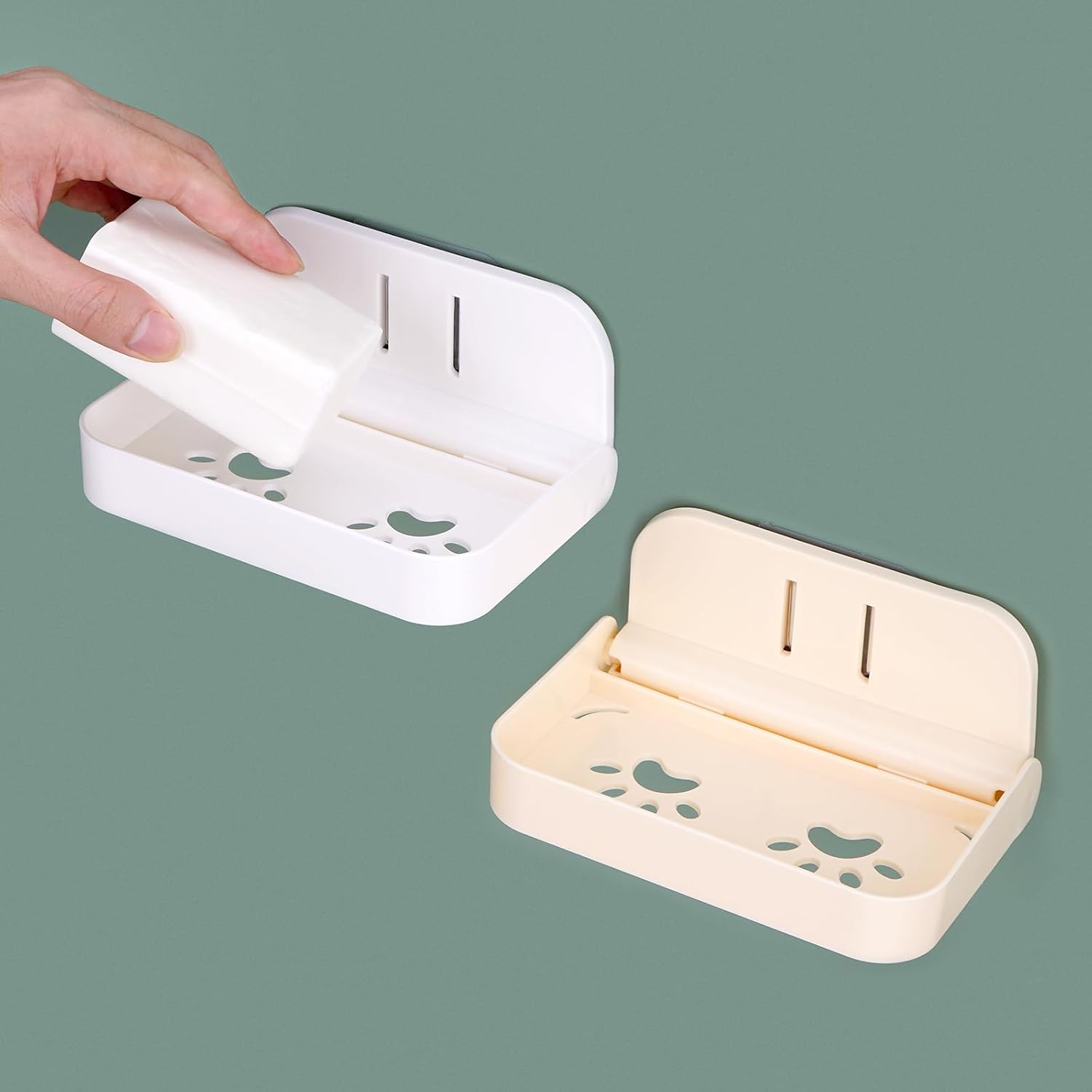 2 Pack Wall Mount Soap Holder with Drain and Foldable Tray