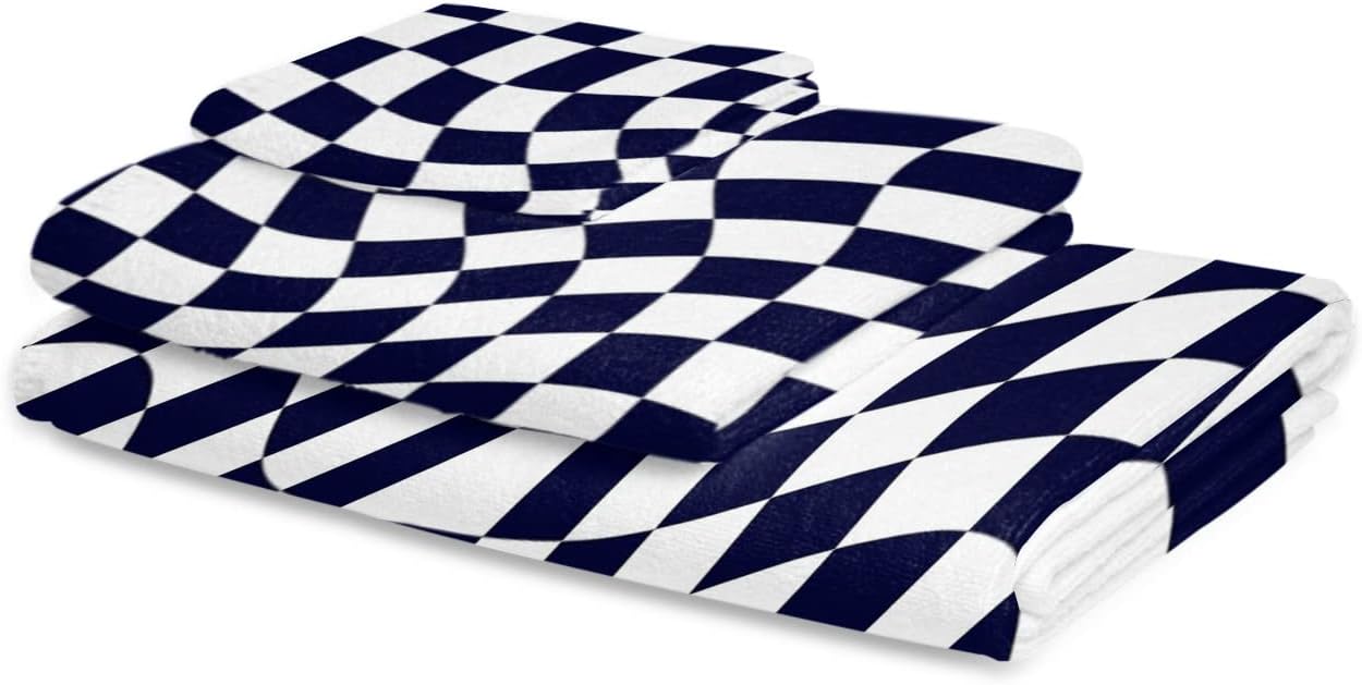 ZOE GARDEN Modern Black Towel Set with Geometric Checkered Design
