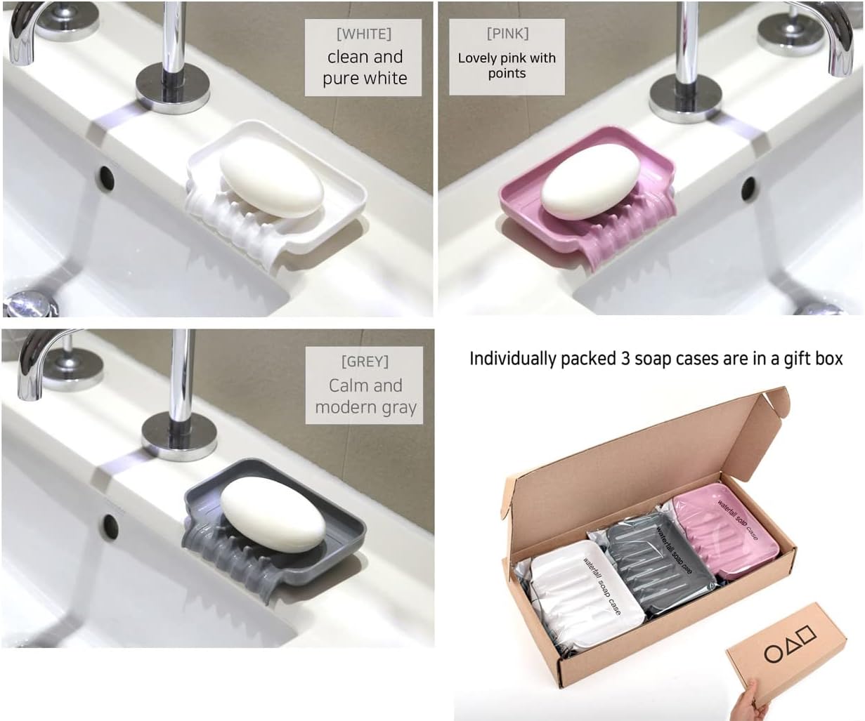 Water Repellent Non Slip Soap Dishes with Suction Cups 3 Pack