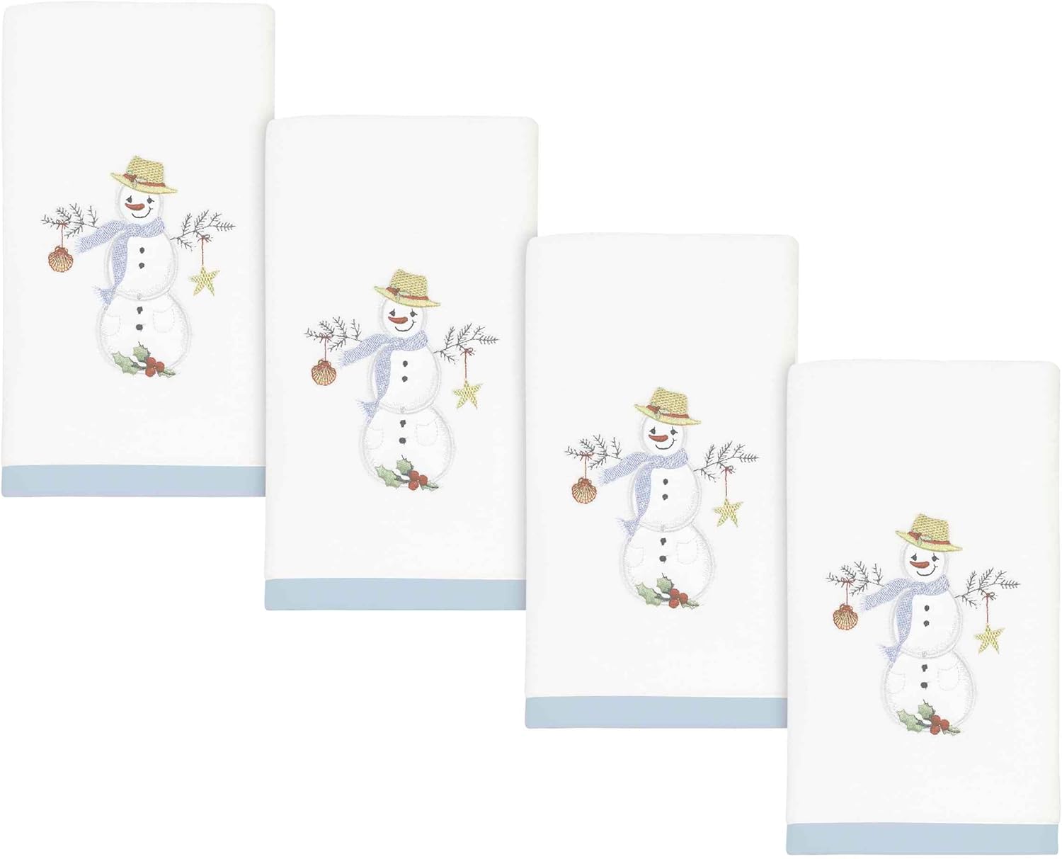 Avanti Linens - Set of 4 Fingertip Towels with Embroidered Snowman Design
