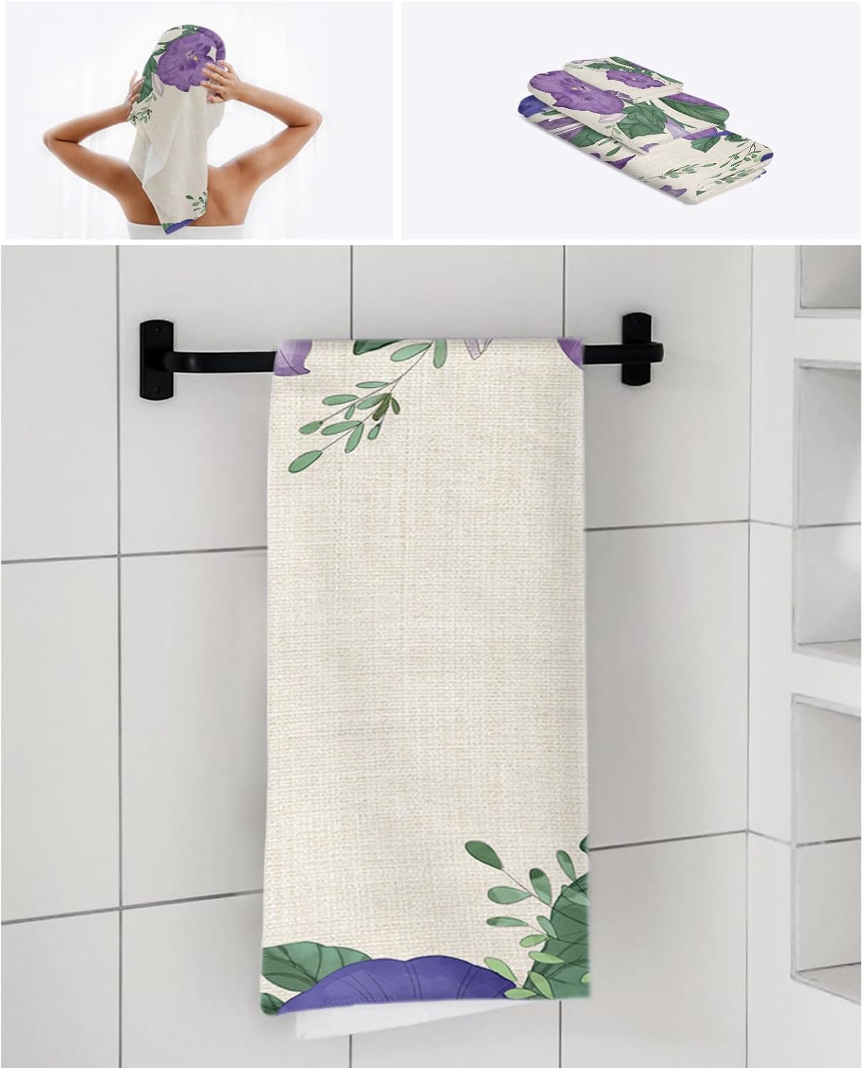 Smile Sunflower Bath Towels Set of 3 with Morning Glory Design