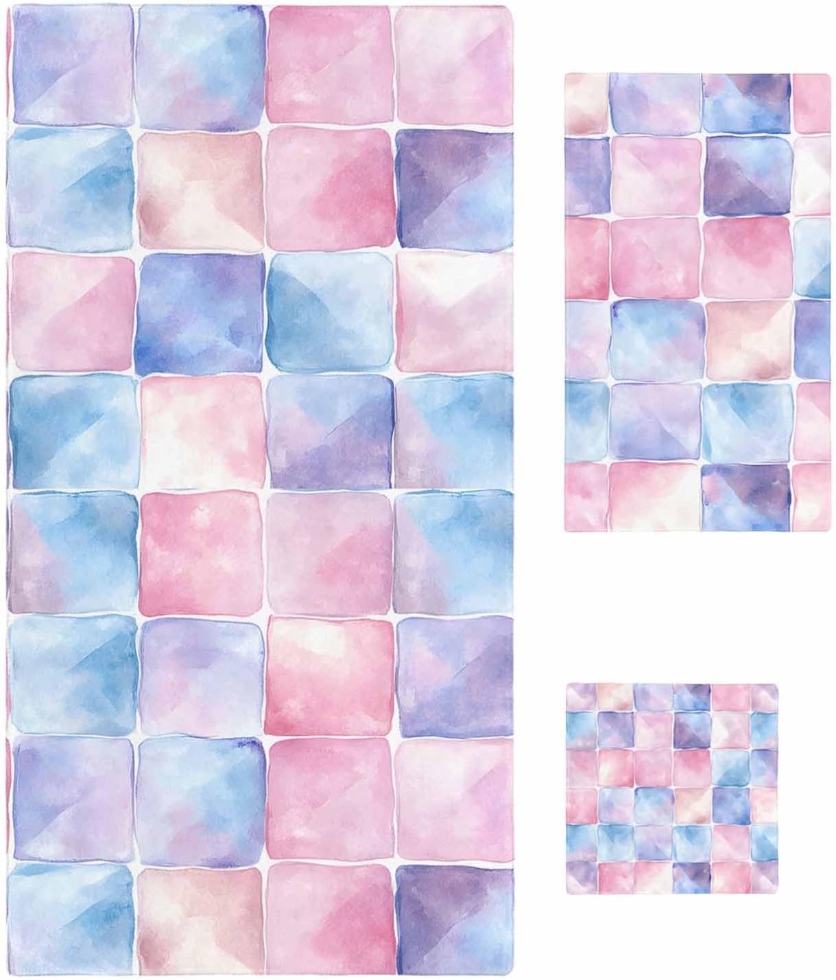 Shine-Home Geometric Plaid Towel Set 3PCS