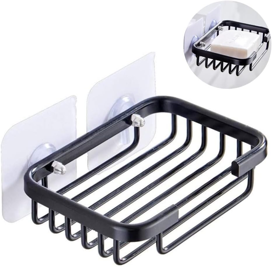 BWESOO Black Adhesive Soap Bar Holder with 2 Hooks